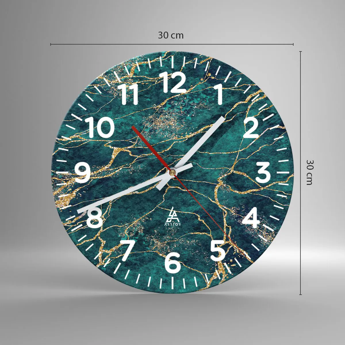 Väggklocka - Klocka på glas - Guldåder - 30x30 cm