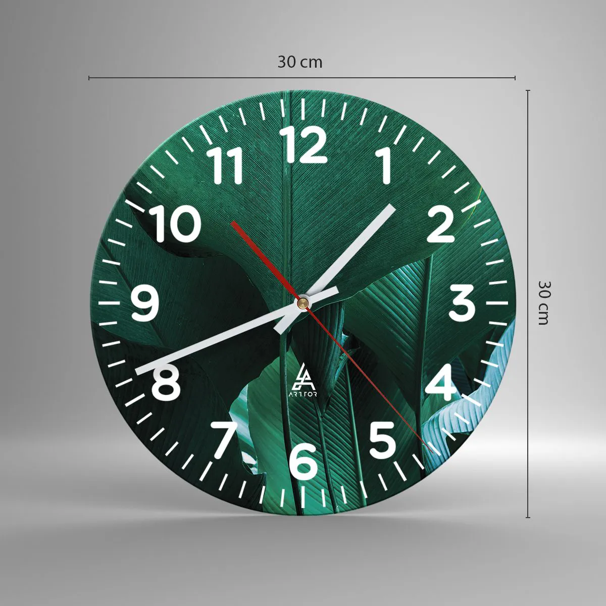 Ceas de perete - Ceas pe sticlă - Cu frunza la lumină - 30x30 cm
