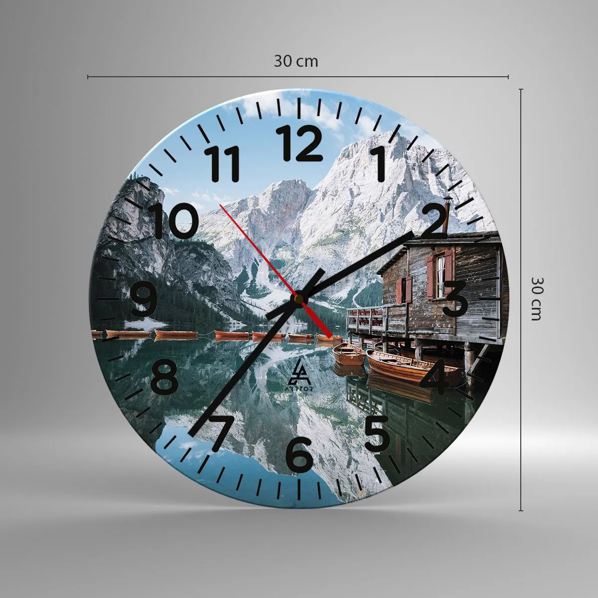 Wanduhr - Glasuhr - Kristallklarer Bergmorgen - 30x30 cm