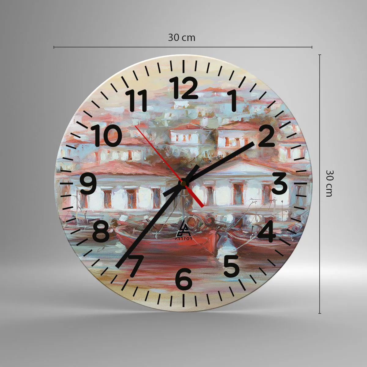 Wanduhr - Glasuhr - Glückliche Stadt - 30x30 cm