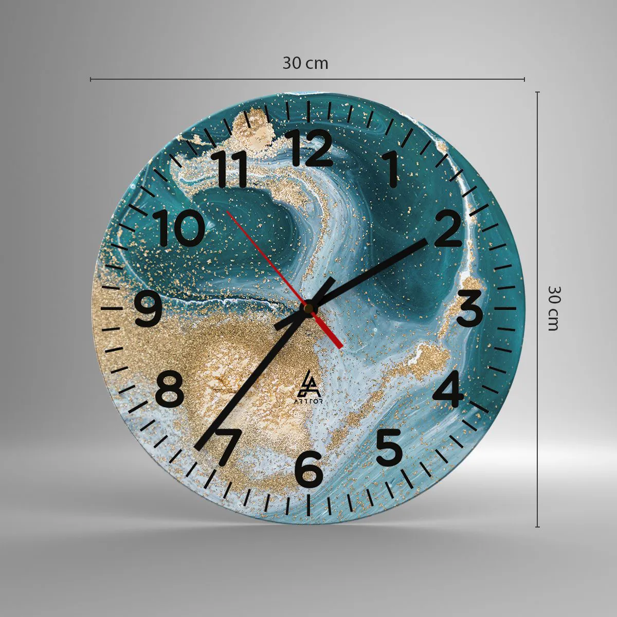 Zegar ścienny - Wir złota i turkusu - 30x30 cm