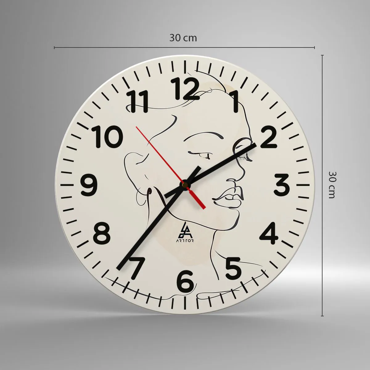 Ceas de perete - Ceas pe sticlă - Cu o linie sigură - 30x30 cm
