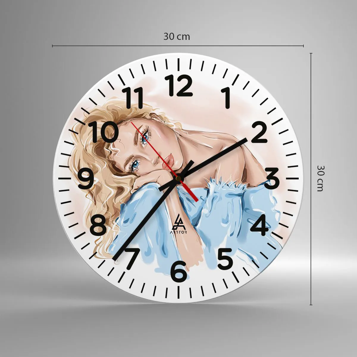 Ceas de perete - Ceas pe sticlă - Scufundată în vis albastru - 30x30 cm