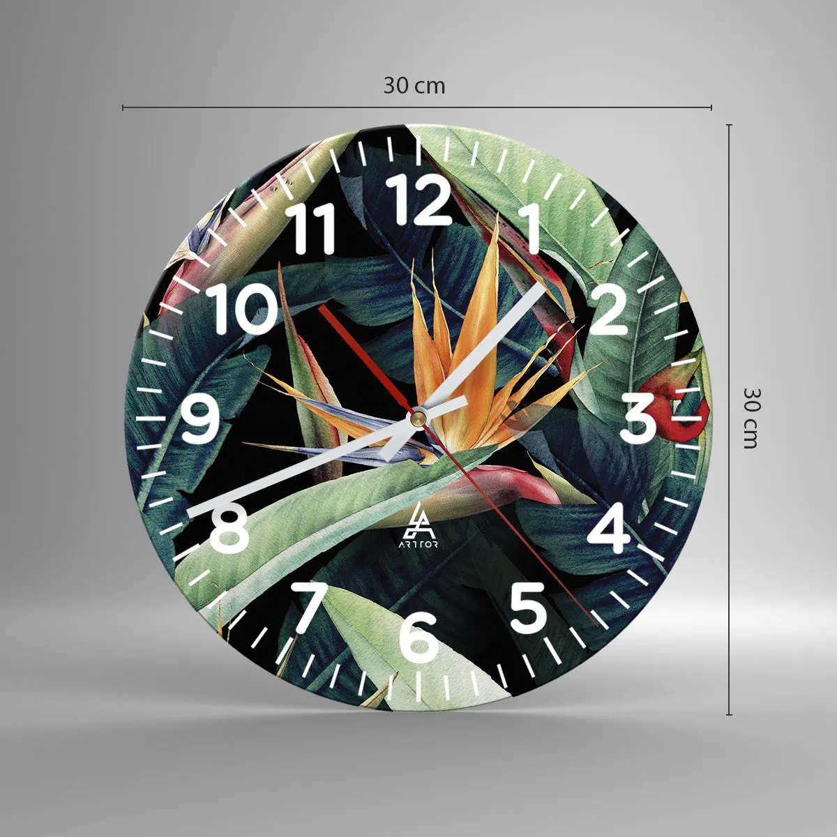 Relógio de parede - Relógio em vidro - Flores ardentes dos trópicos - 30x30 cm