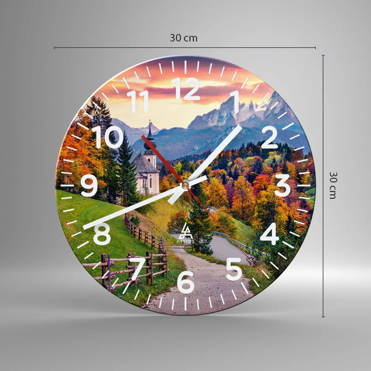 Reloj de pared - Reloj de vidrio - Paisaje como una pintura - 30x30 cm
