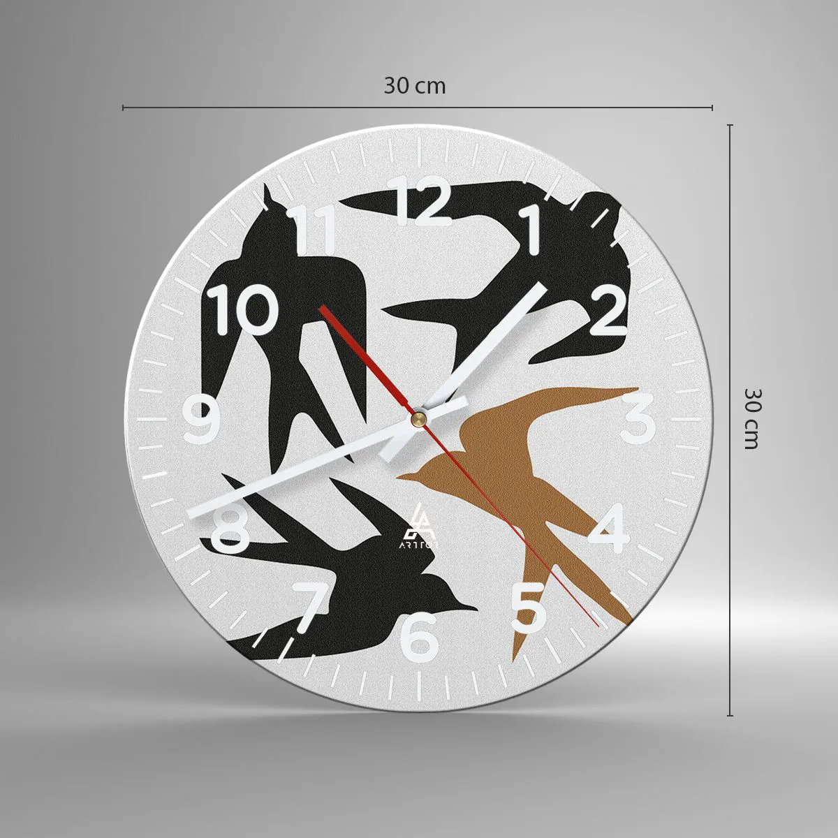 Ceas de perete - Ceas pe sticlă - Jocurile rândunelelor - 30x30 cm