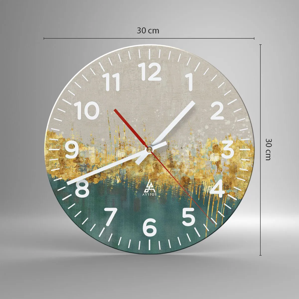 Wall clock - Clock on glass - Golden Border - 30x30 cm