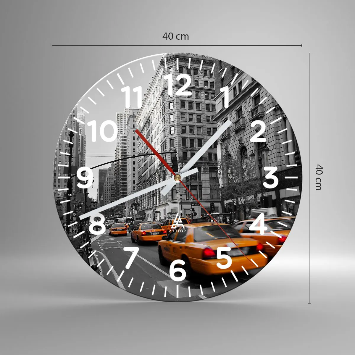 Ceas de perete - Ceas pe sticlă - Soarele marelui oraș - 40x40 cm