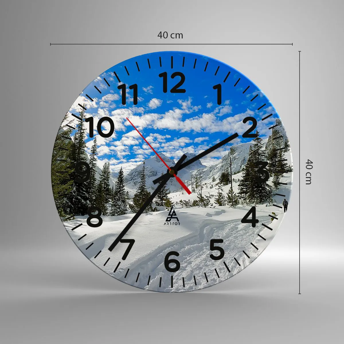 Wanduhr - Glasuhr - Im Schnee und in der Sonne - 40x40 cm