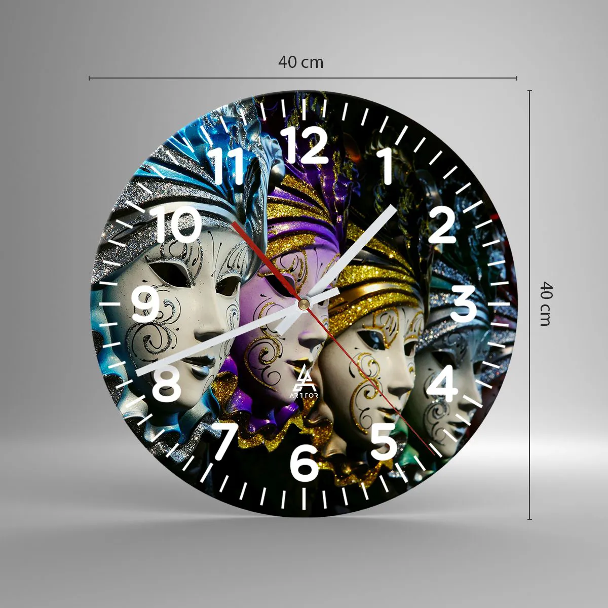 Ceas de perete - Ceas pe sticlă - Mister în aur și argint - 40x40 cm