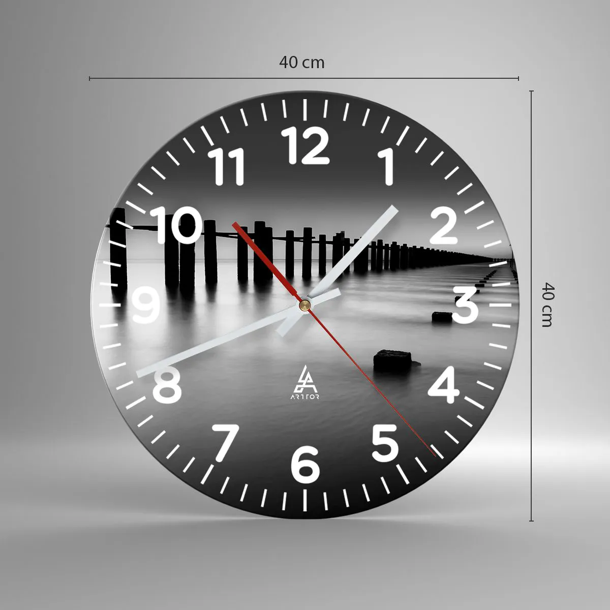 Wanduhr - Glasuhr - Graue Distanz im Nebel - 40x40 cm