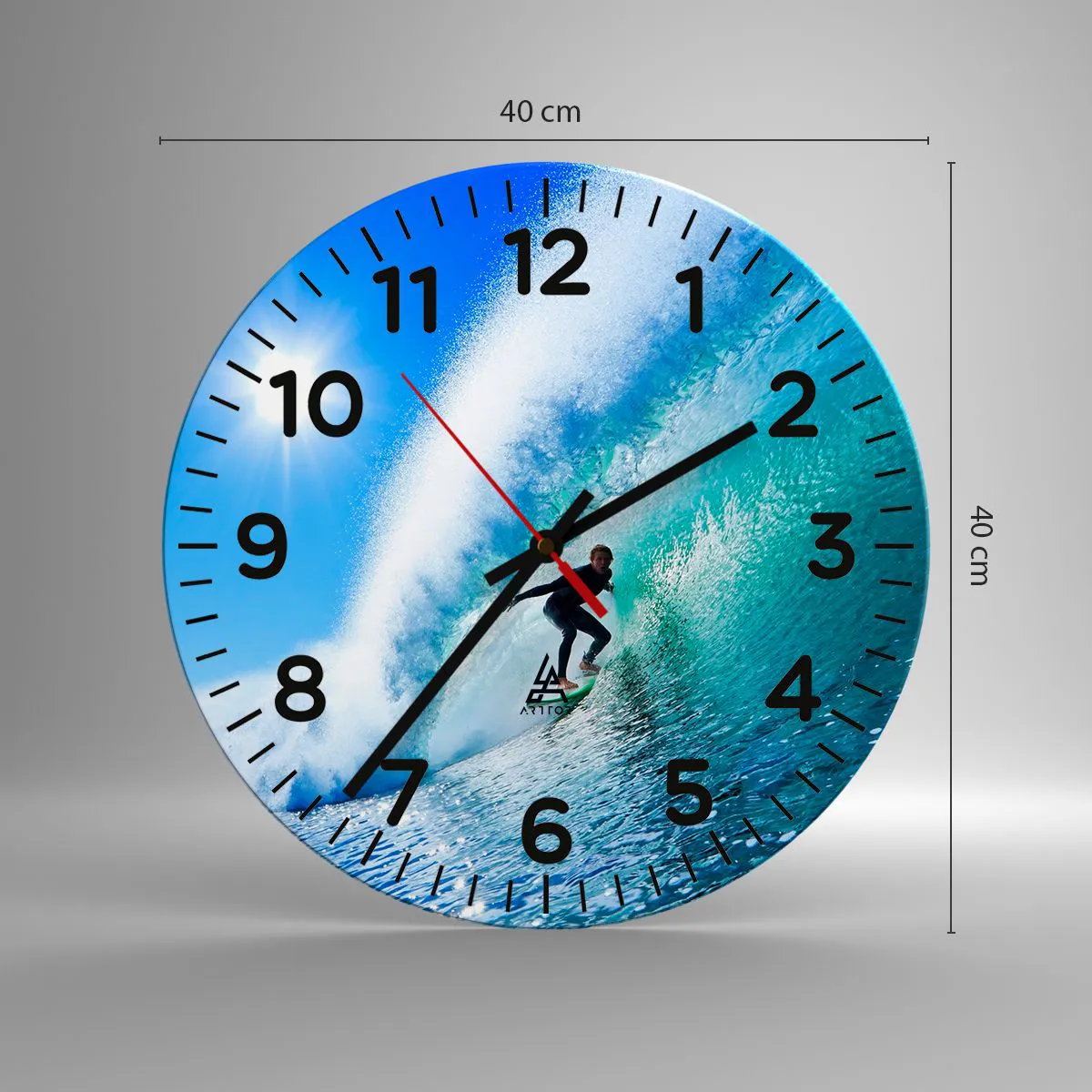 Väggklocka - Klocka på glas - Genom stora blåa - 40x40 cm