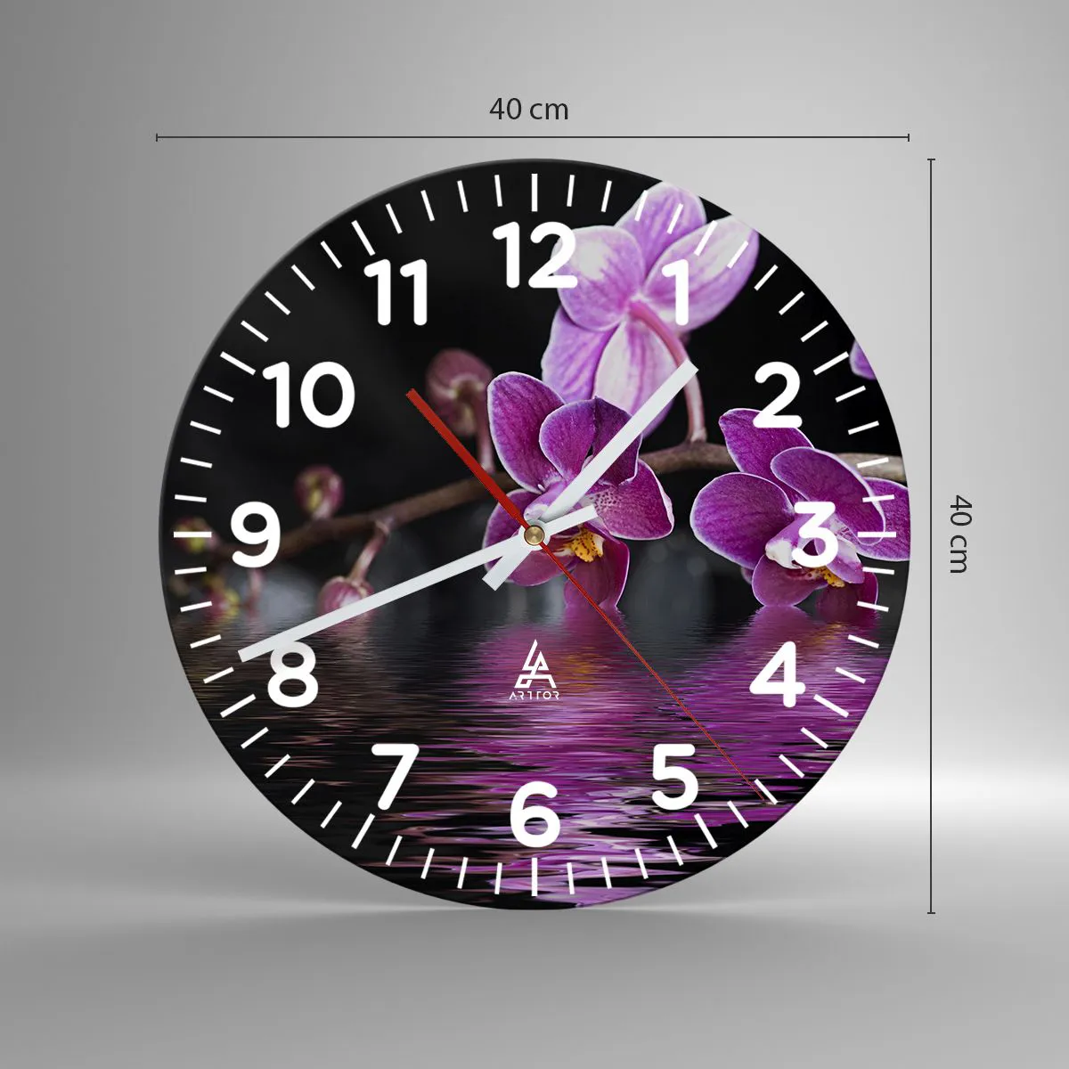 Ceas de perete - Ceas pe sticlă - Reflecție de frumusețe în liliac - 40x40 cm
