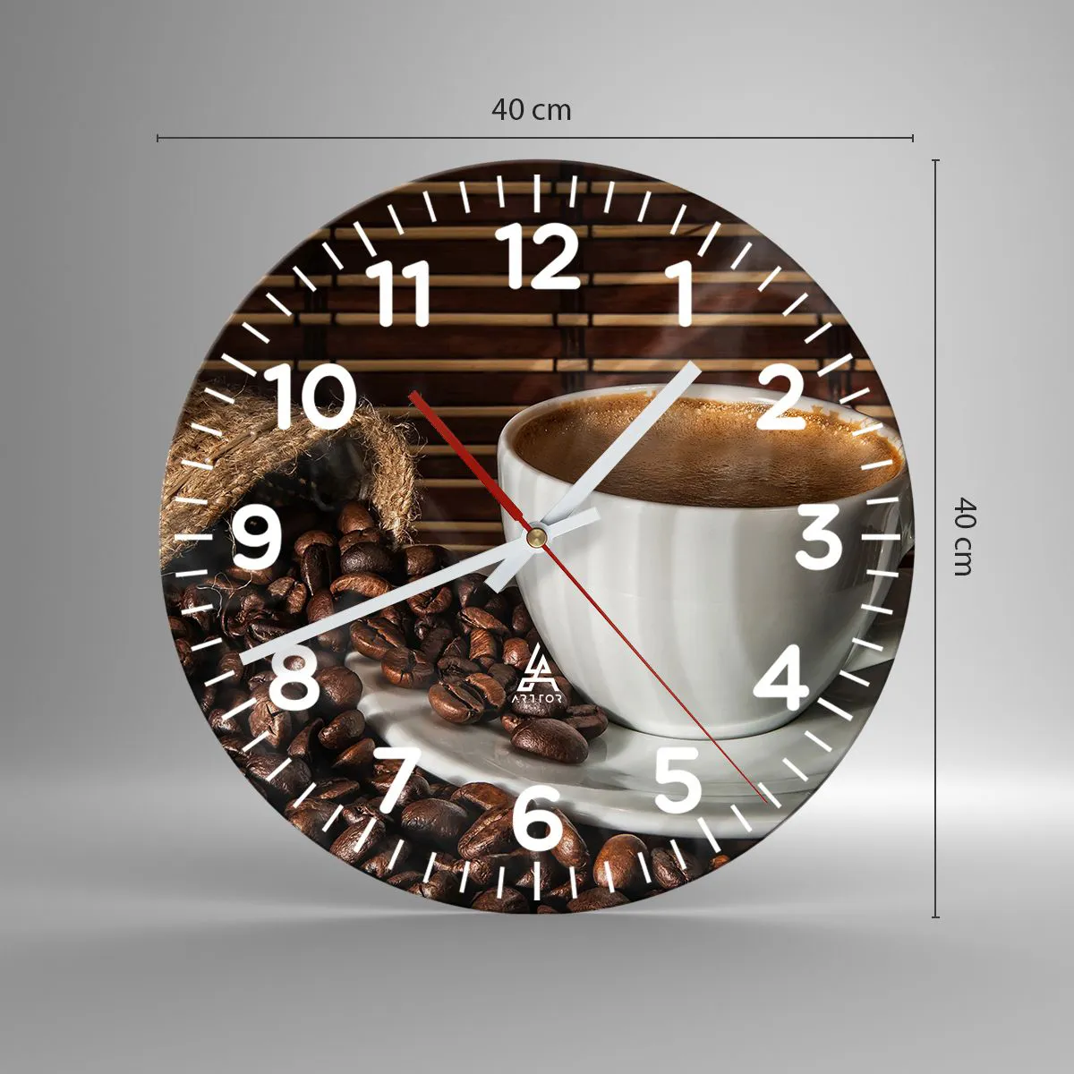 Ceas de perete - Ceas pe sticlă - Negru de cărbune, transparență de chihlimbar - 40x40 cm