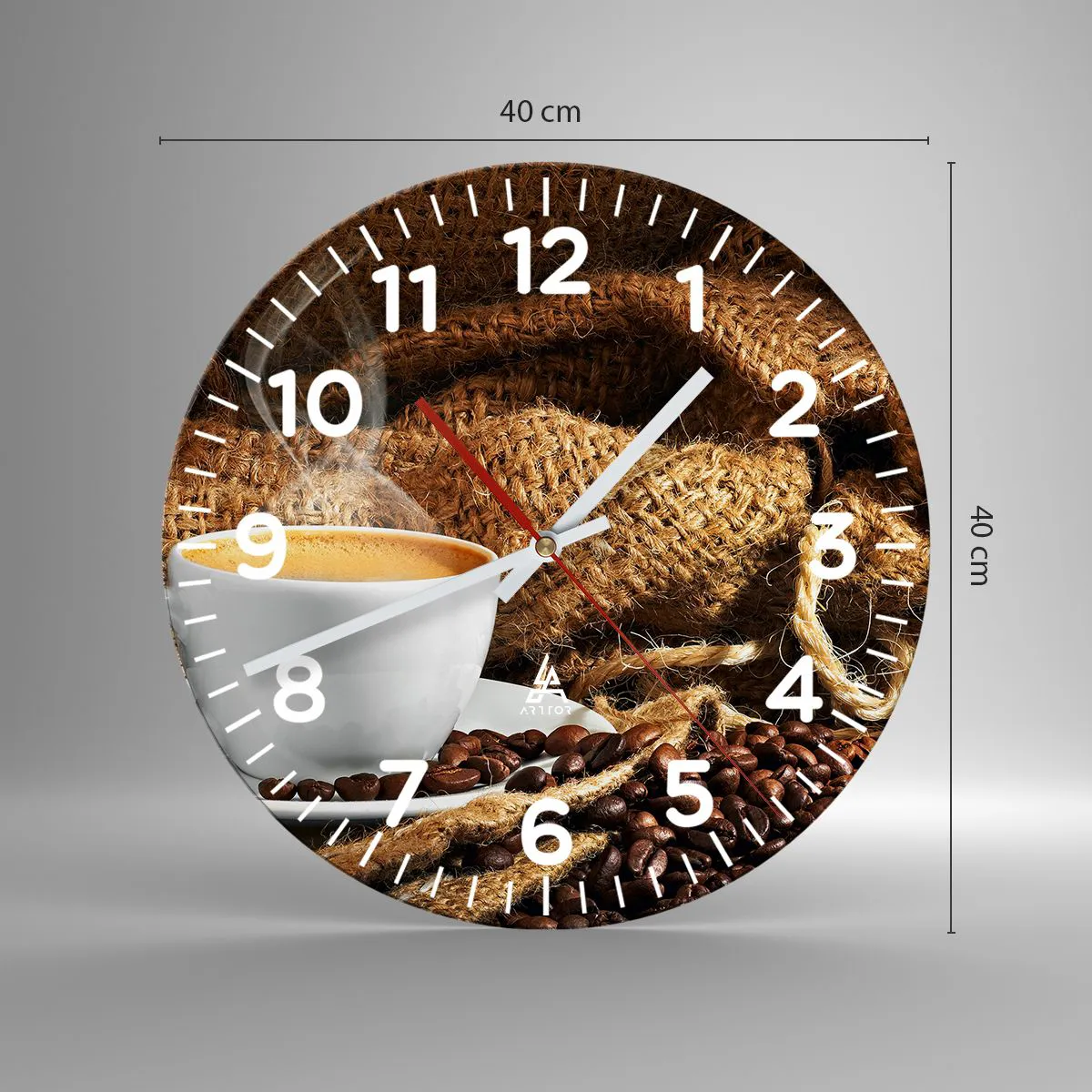 Wall clock - Clock on glass - Smell of a Mocha and Density of a Honey Drink - 40x40 cm