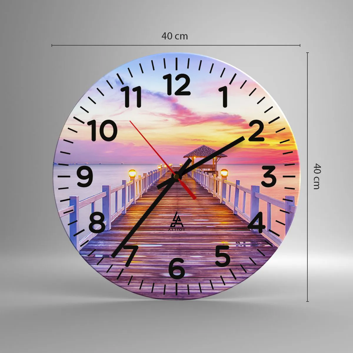 Ceas de perete - Ceas pe sticlă - Tăcerea serii în liliac-auriu - 40x40 cm