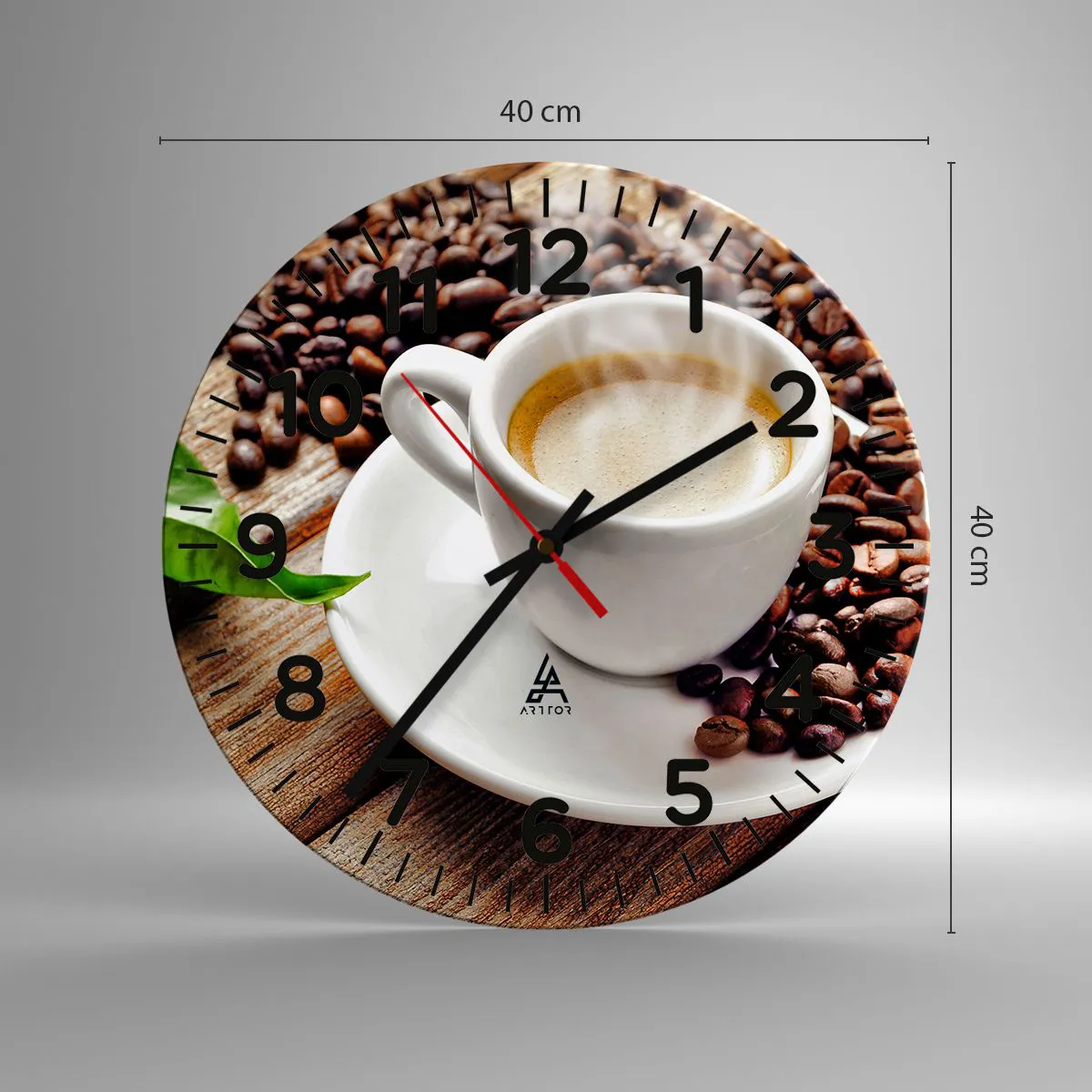 Wanduhr - Glasuhr - Kaffee auf der Bank - 40x40 cm