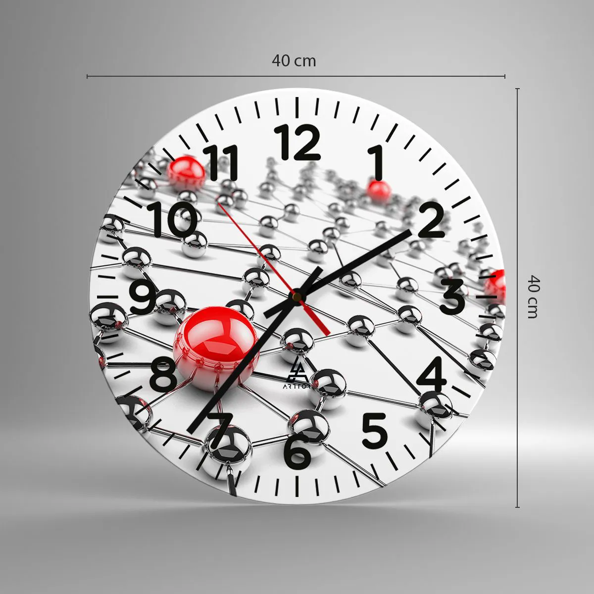 Ceas de perete - Ceas pe sticlă - Plasă de argint - 40x40 cm