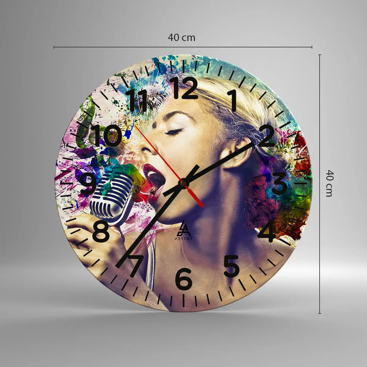 Ceas de perete - Ceas pe sticlă - Pictează lumea cu vocea ta - 40x40 cm