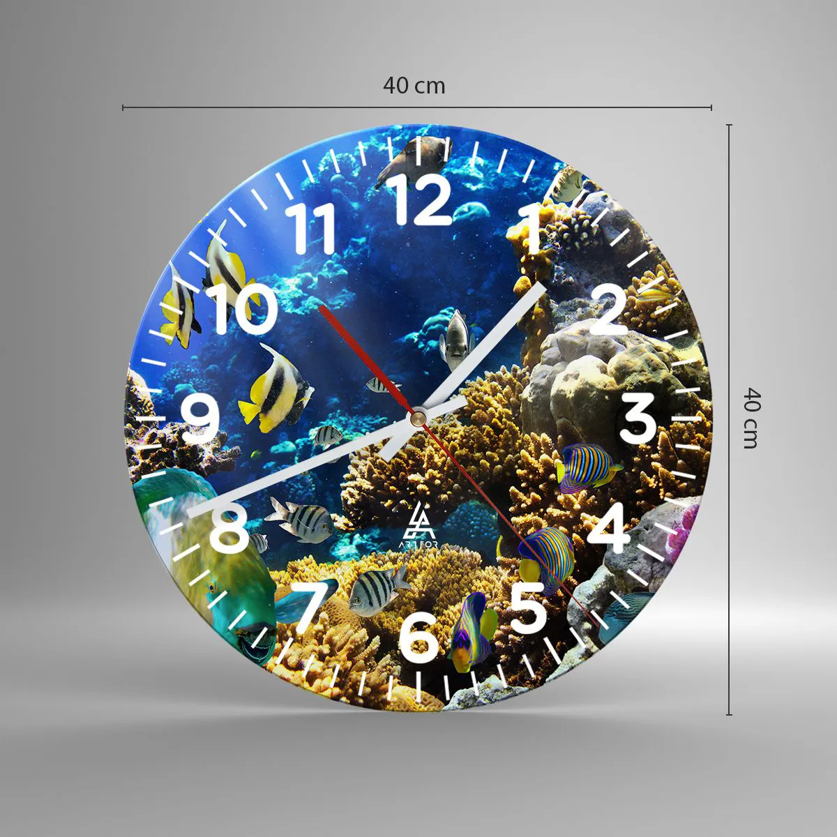 Reloj de pared - Reloj de vidrio - Vacaciones submarinas - 40x40 cm