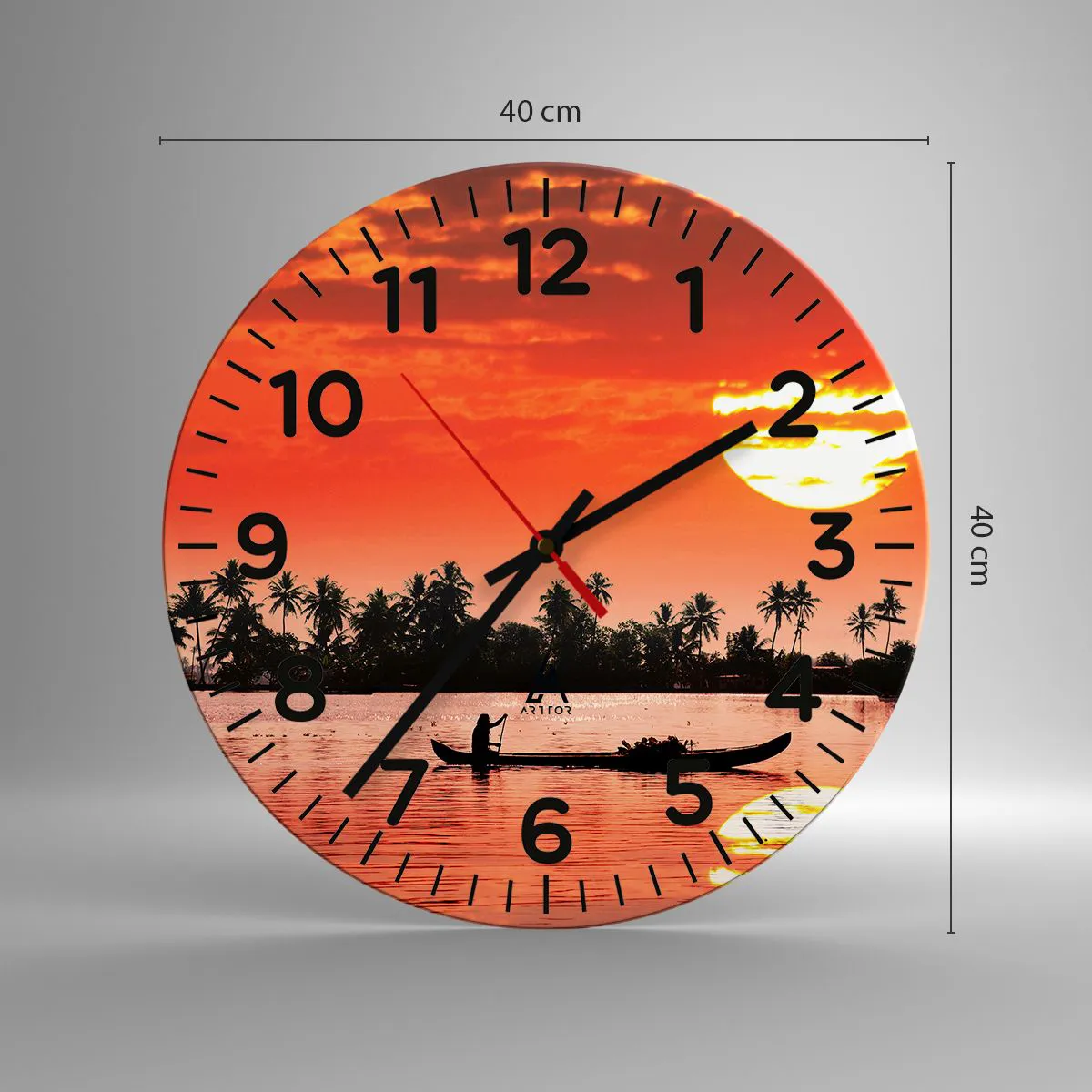 Ceas de perete - Ceas pe sticlă - Liniștea tropicelor la apus de soare - 40x40 cm