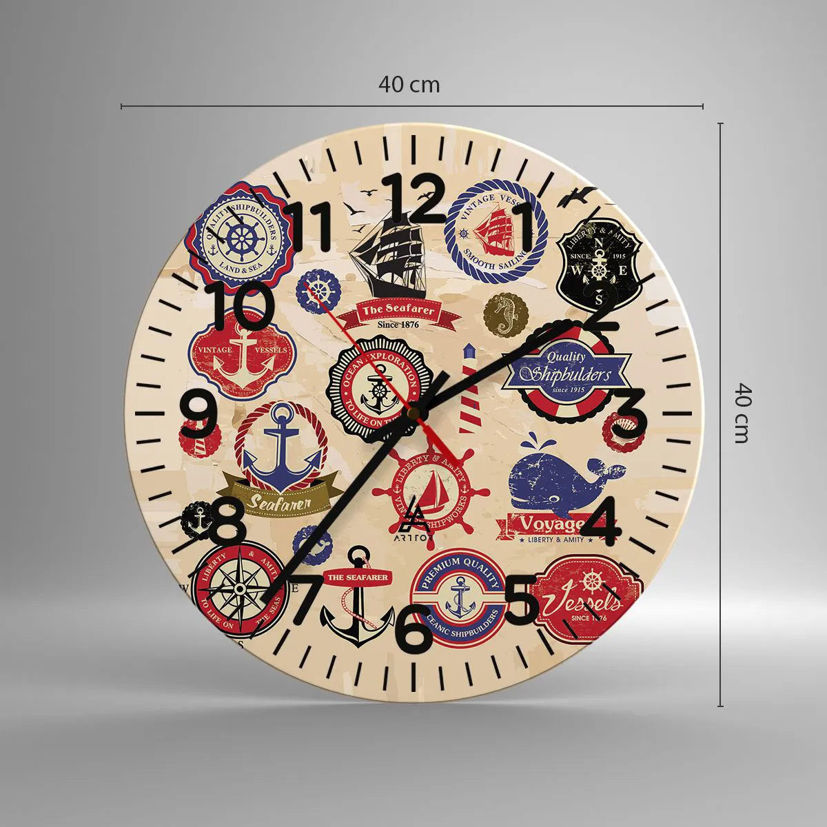 Wanduhr - Glasuhr - Segelbruderschaft - 40x40 cm