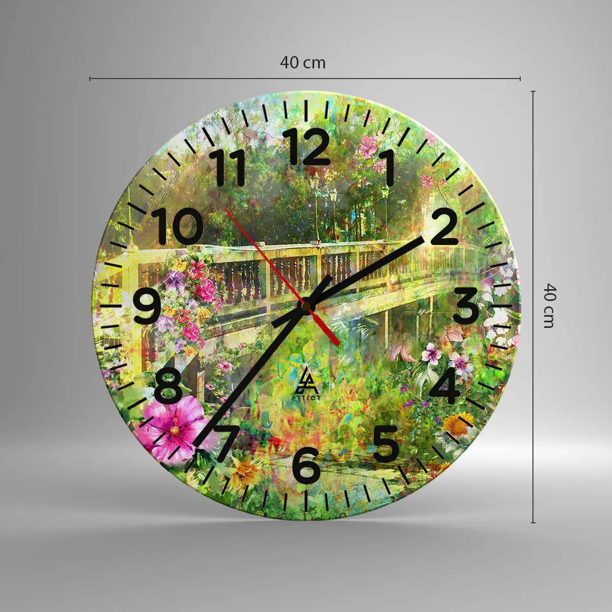 Ceas de perete - Ceas pe sticlă - Podul suspinelor de primăvară - 40x40 cm