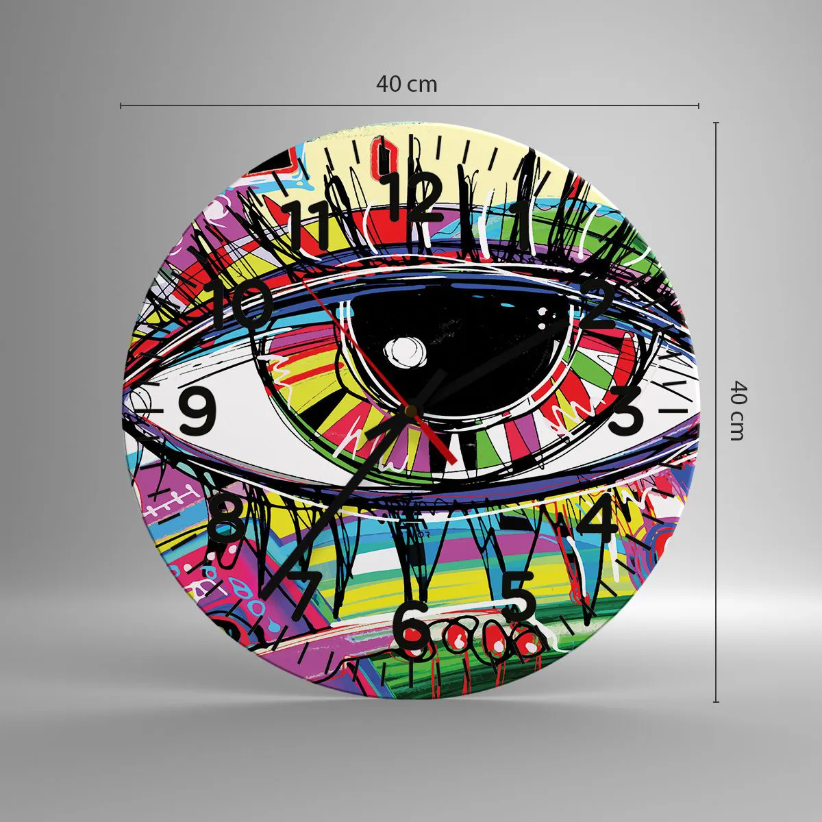 Wanduhr - Glasuhr - Buntes Auge - bunte Seele - 40x40 cm