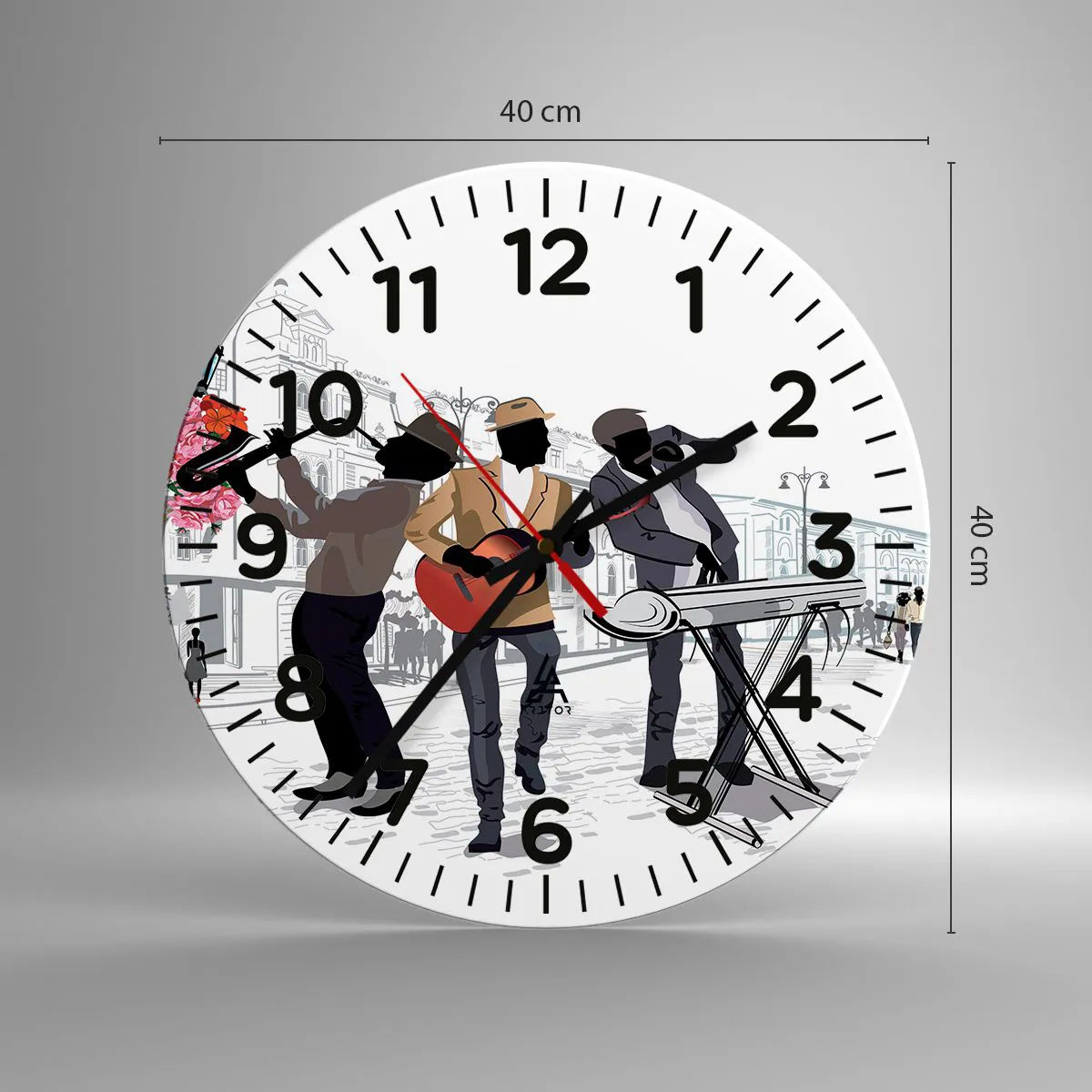 Relógio de parede - Relógio em vidro - Música de rua - 40x40 cm