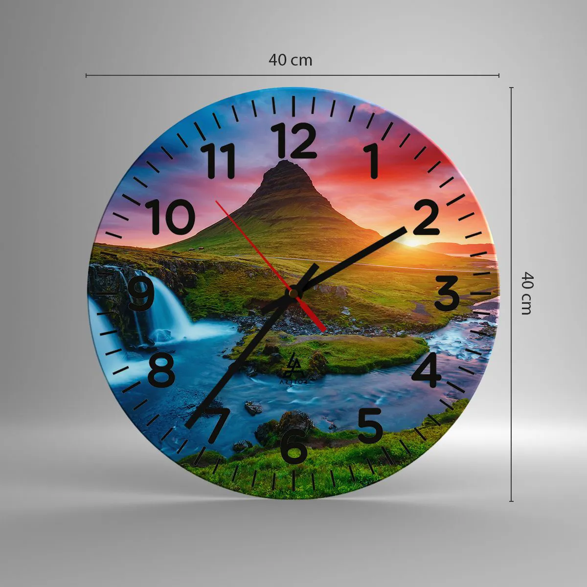 Relógio de parede - Relógio em vidro - Islândia - fogo e água - 40x40 cm