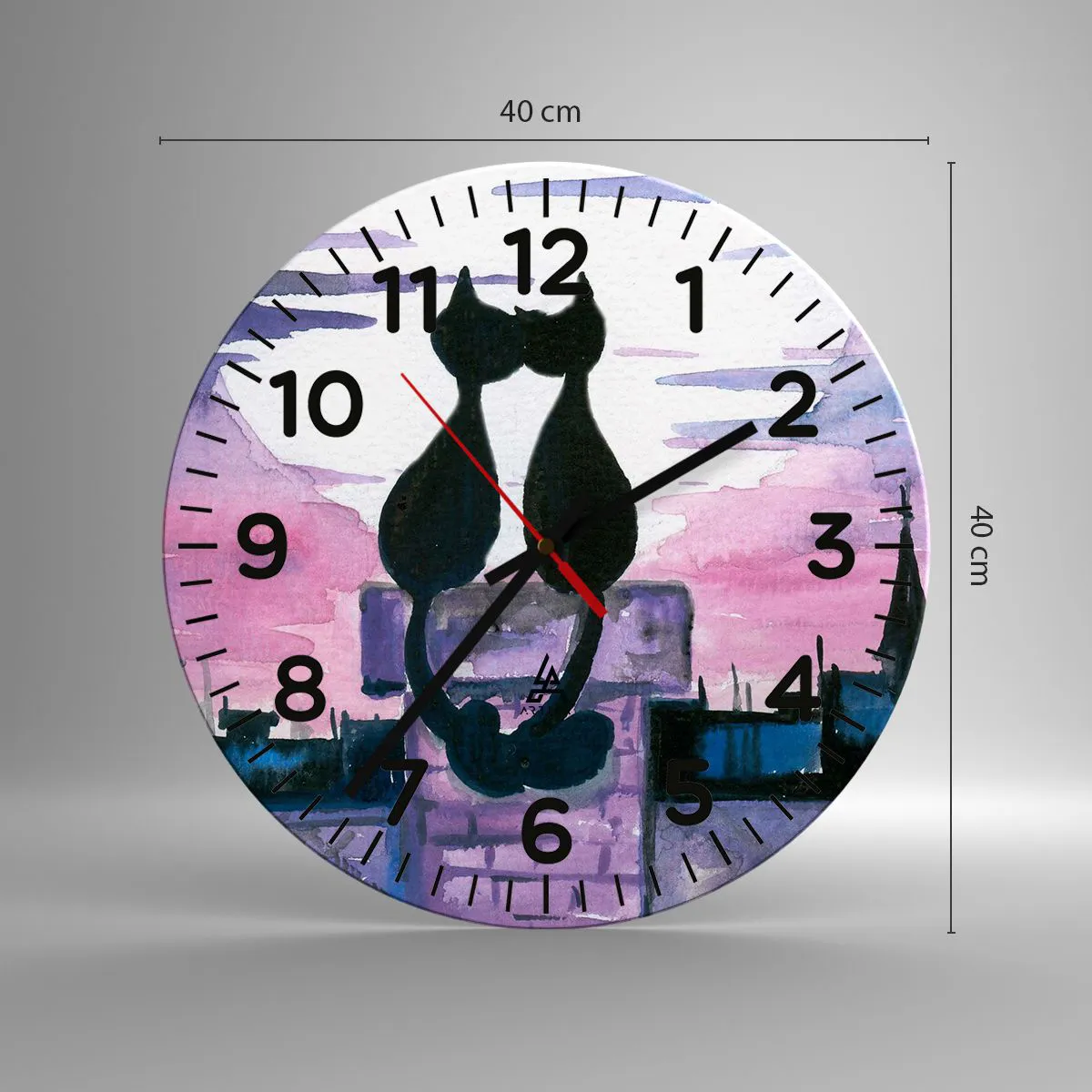 Relógio de parede - Relógio em vidro - Rendez-vous sob a lua - 40x40 cm