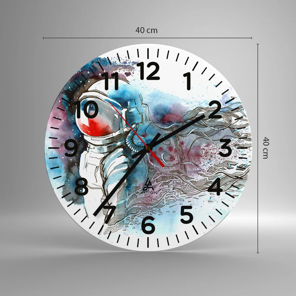 Relógio de parede - Relógio em vidro - Sozinho com o espaço - 40x40 cm