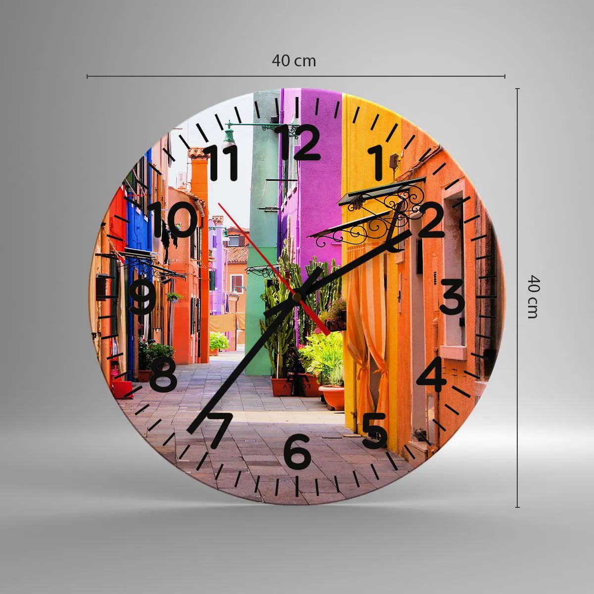 Wanduhr - Glasuhr - Regenbogengasse - 40x40 cm