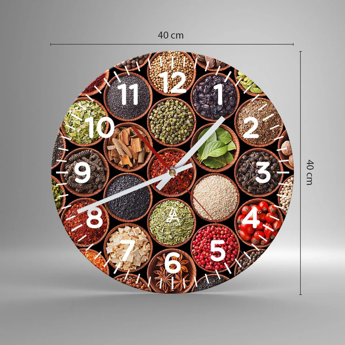 Wanduhr - Glasuhr - Alle Aromen der Welt - 40x40 cm