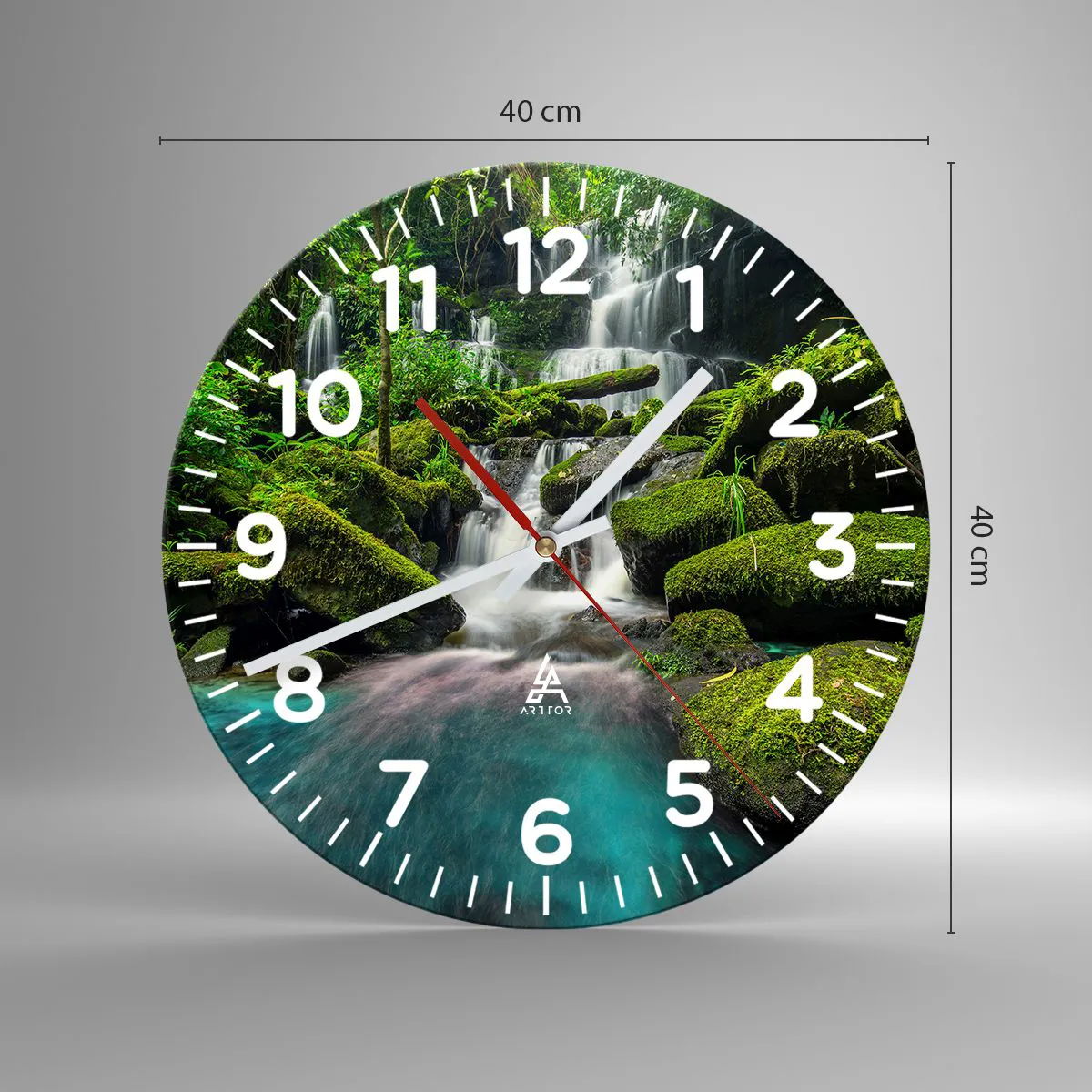 Wanduhr - Glasuhr - Türkis, Saphire und flüssiges Silber - 40x40 cm