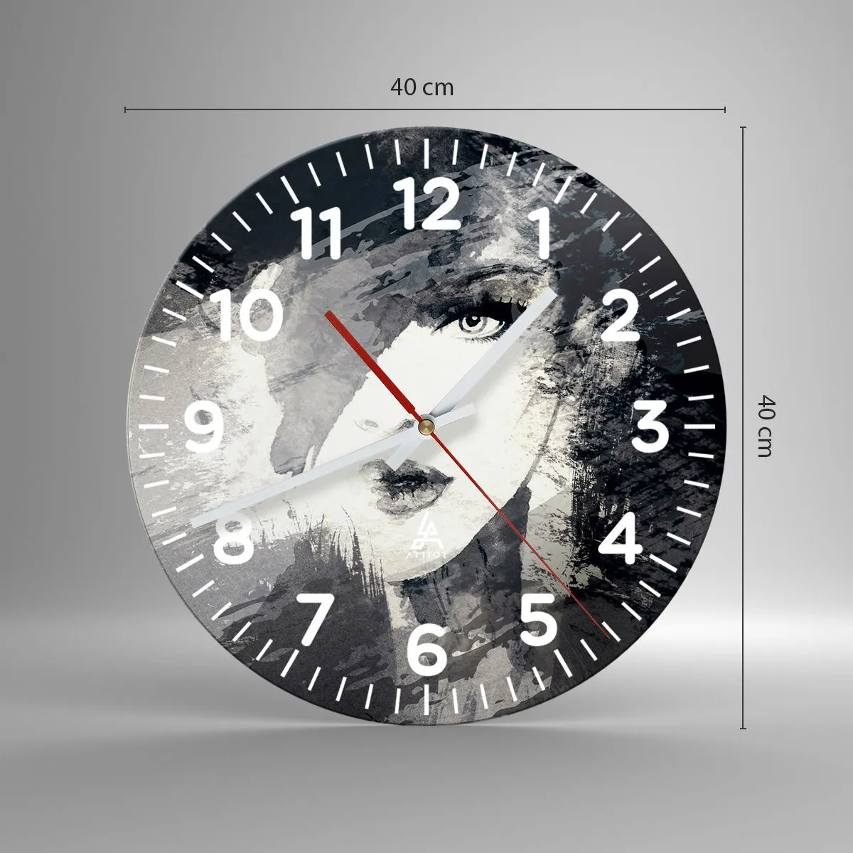 Ceas de perete - Ceas pe sticlă - Din spatele unui voal gri - 40x40 cm