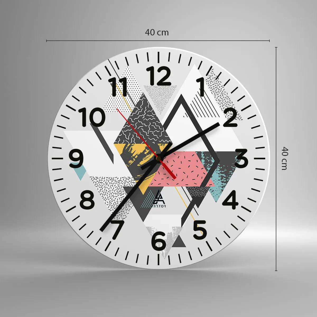 Relógio de parede - Relógio em vidro - Variações do triângulo e losango - 40x40 cm