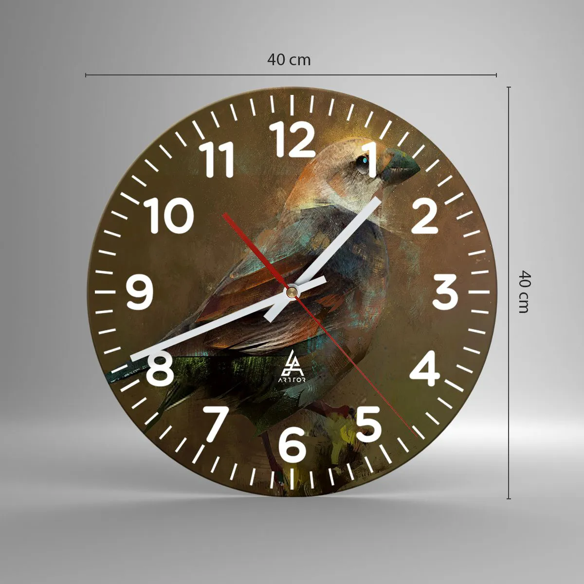 Zegar ścienny - Wróbelek, ptaszyna niewielka - 40x40 cm