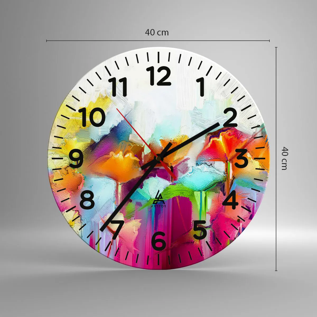 Ceas de perete - Ceas pe sticlă - Curcubeul înflorit - 40x40 cm