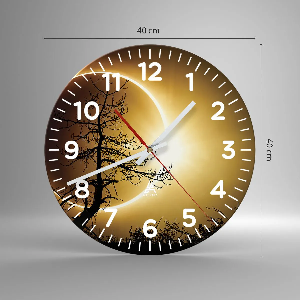 Relógio de parede - Relógio em vidro - Eclipse total - 40x40 cm