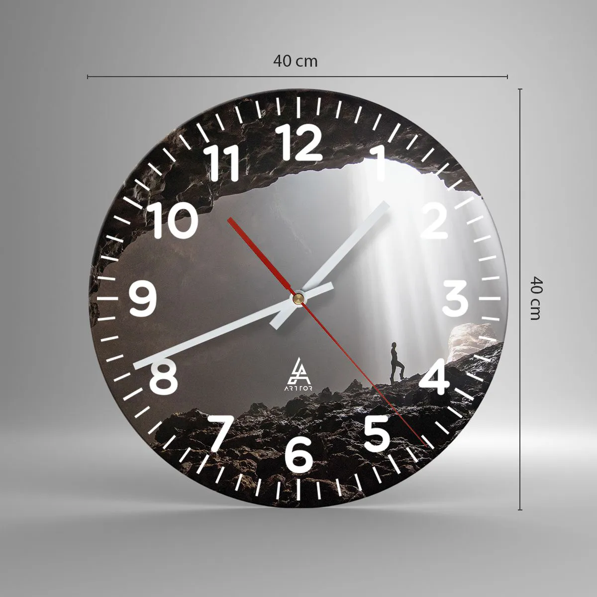 Ceas de perete - Ceas pe sticlă - Grota luminoasă - 40x40 cm
