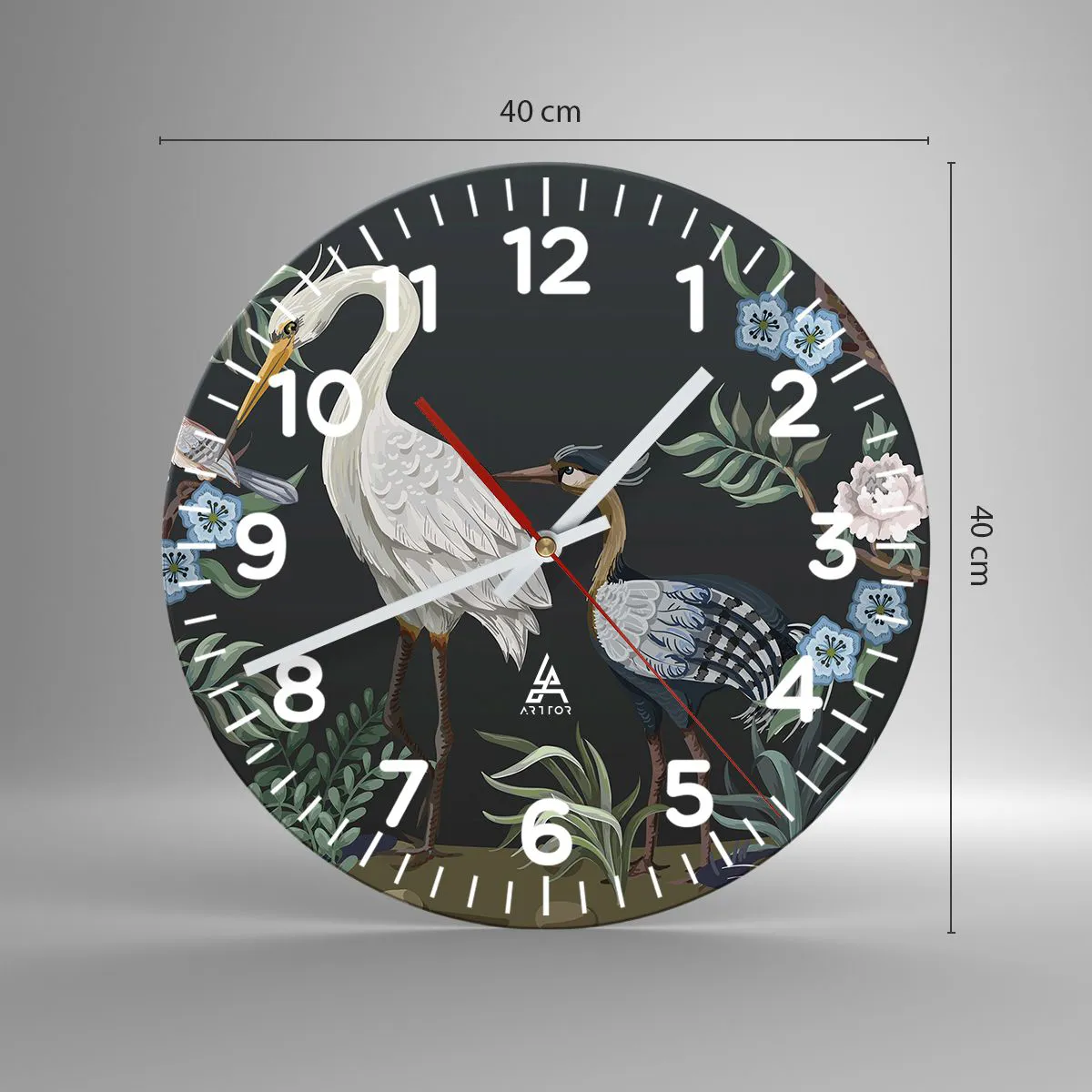 Wanduhr - Glasuhr - Vogelparade - 40x40 cm