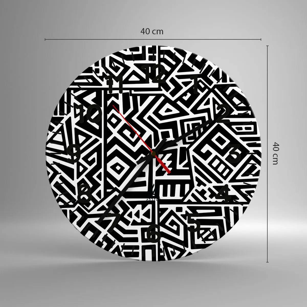 Väggklocka - Klocka på glas - Prekolumbisk komposition - 40x40 cm