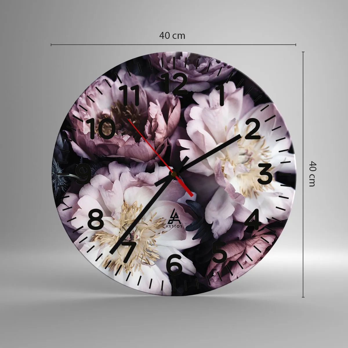 Ceas de perete - Ceas pe sticlă - Buchet în stil vechi - 40x40 cm