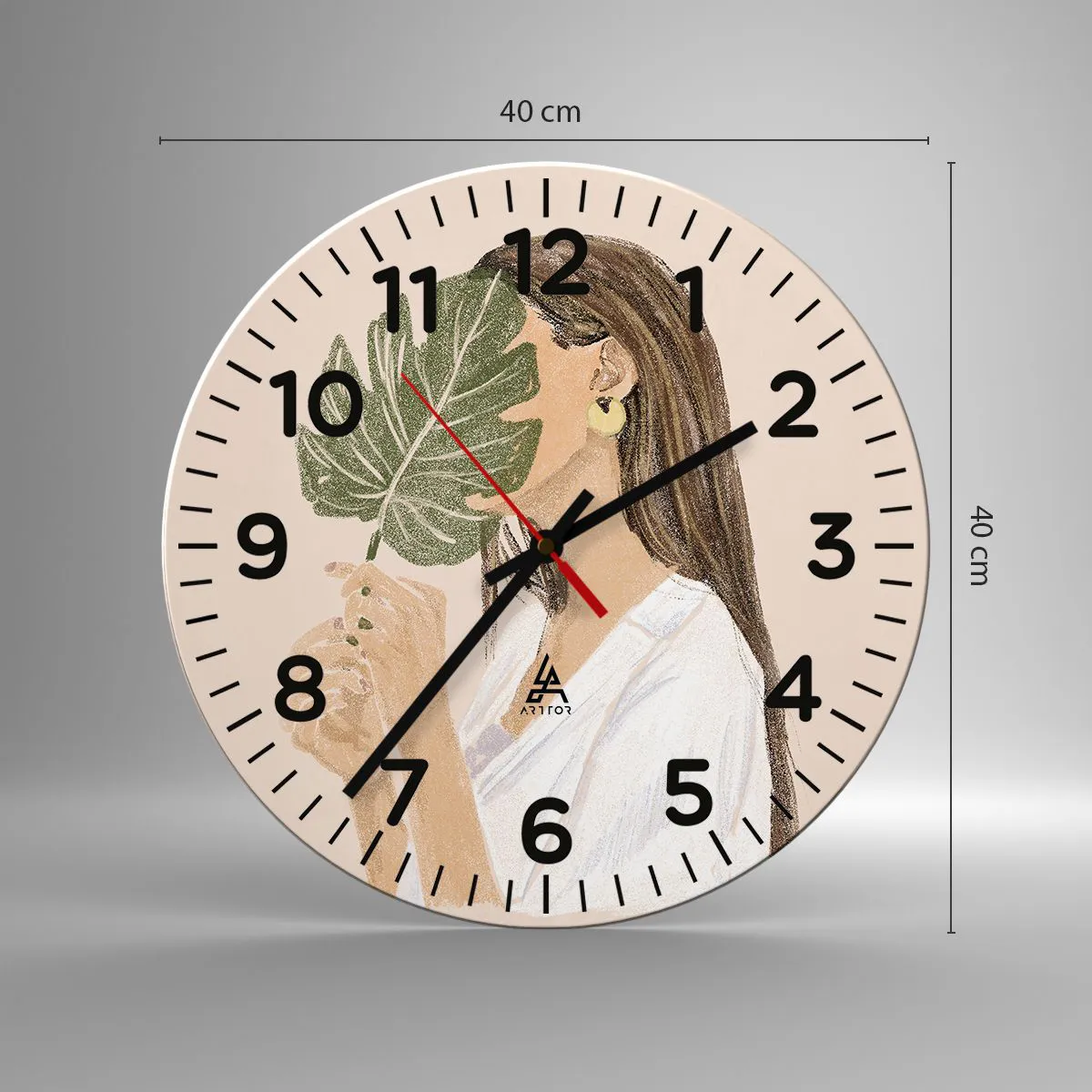 Wall clock - Clock on glass - Mysterious Portrait with a Fan - 40x40 cm