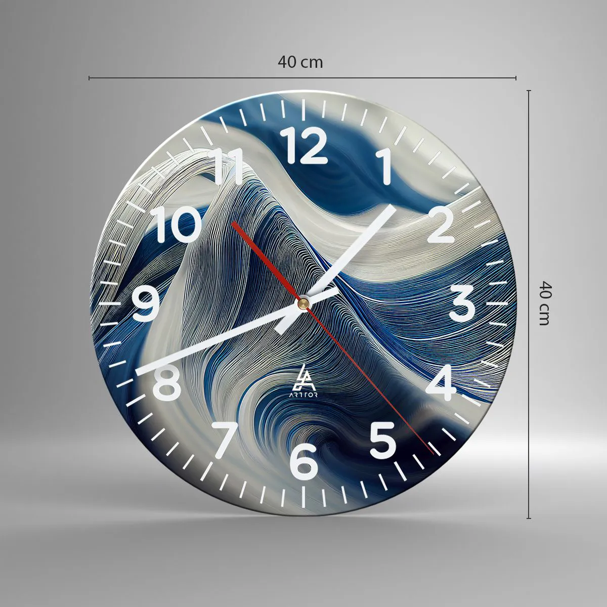 Väggklocka - Klocka på glas - Flöde av blått och vitt - 40x40 cm