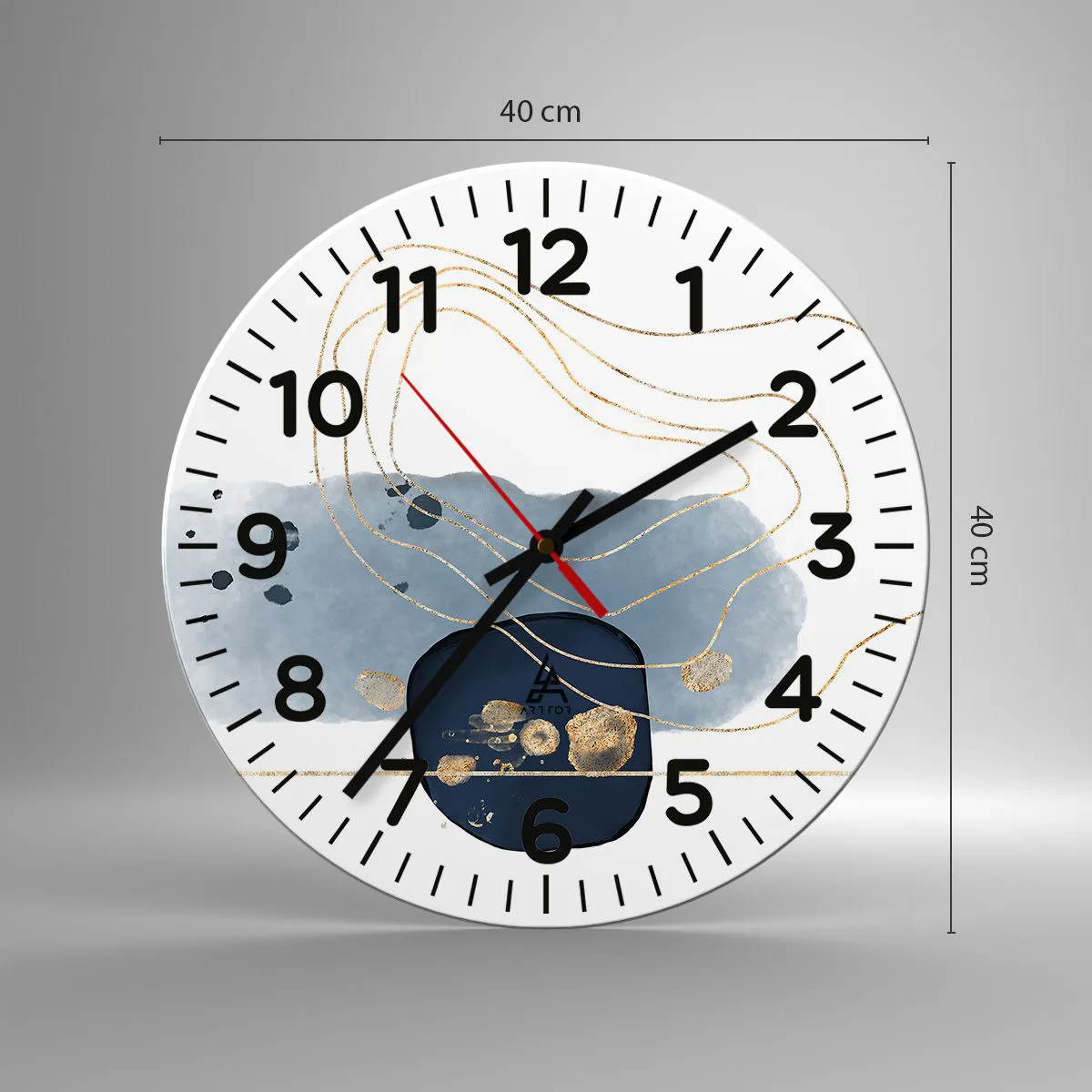 Relógio de parede - Relógio em vidro - Fantasia azul e dourada - 40x40 cm