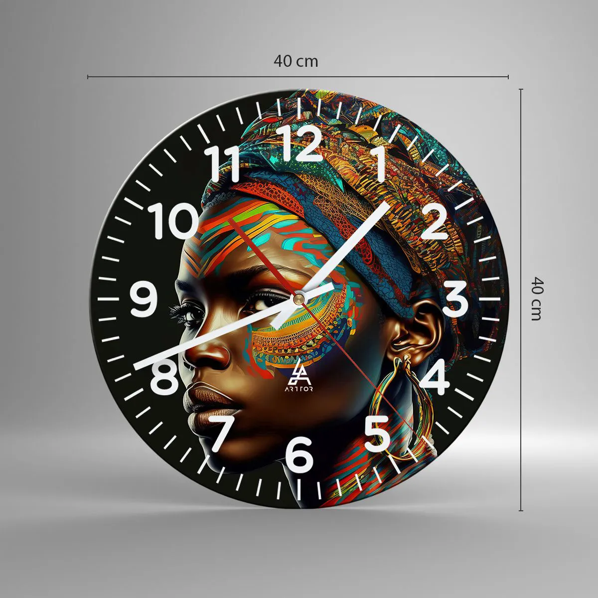 Ceas de perete - Ceas pe sticlă - Regina africană - 40x40 cm