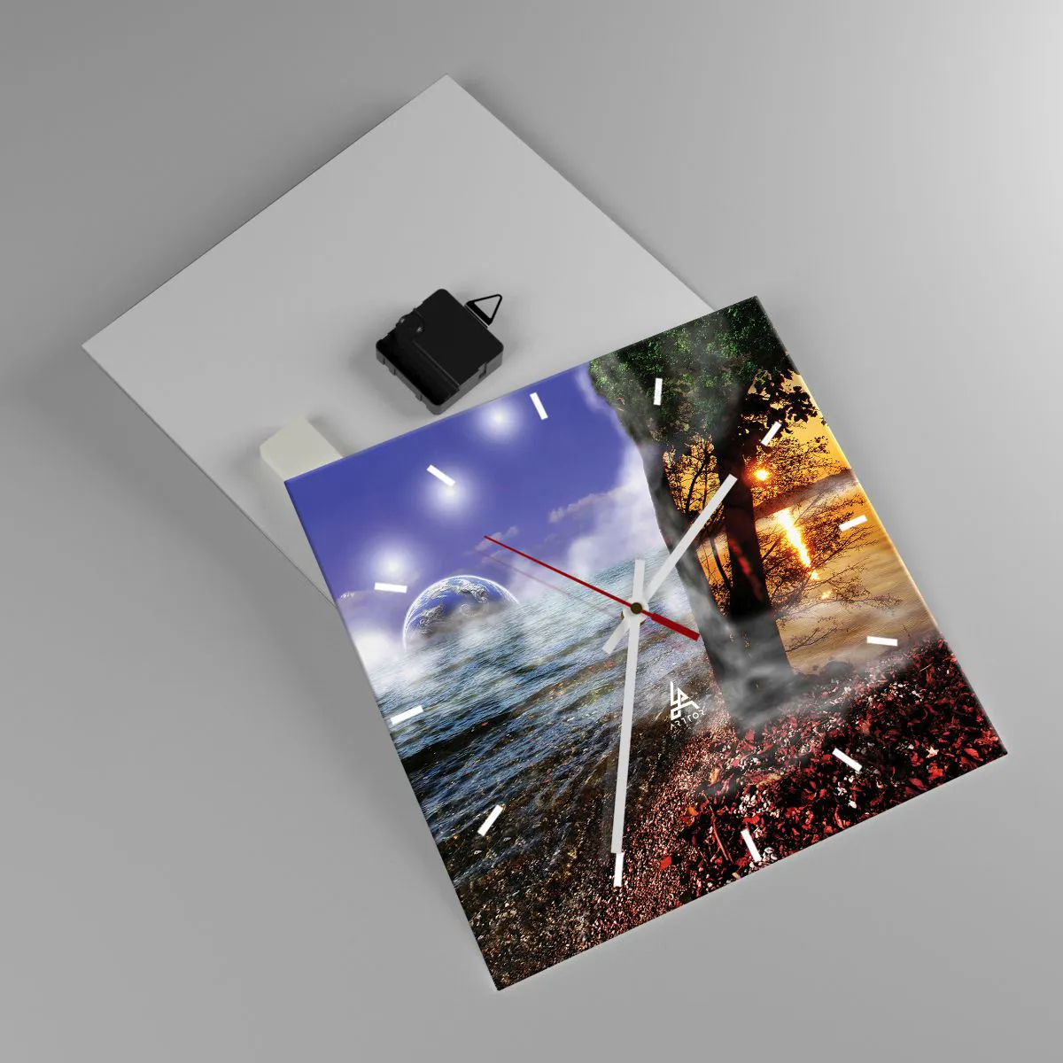 Nástěnné hodiny - Surrealistická krajina - jednota přírody - 30x30 cm