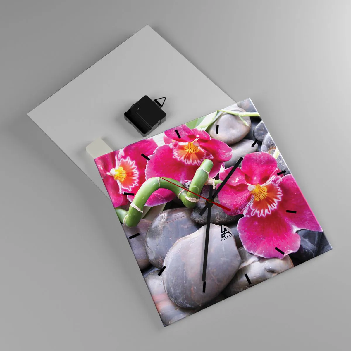 Horloge murale - Pendule murale - Orchidées roses sur fond de pierres lisses - 30x30cm - Refroidir et chauffer - Décoration murale moderne pour le salon et la chambre ARTTOR